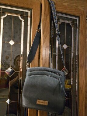 Montana West Aqua Pebbled Crossbody with Patterned Adjustable Strap 5 pockets